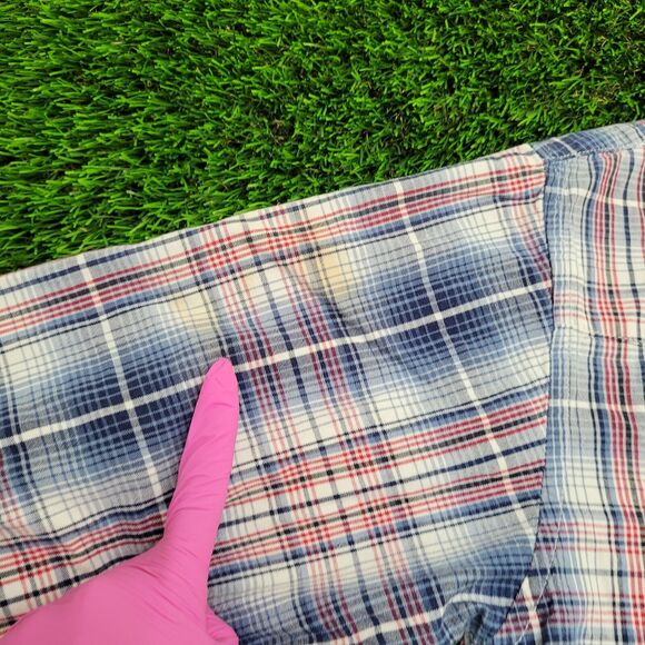 Vintage 70s Wrangler Western Shadow Plaid Shirt Large 21x29 Blue - Picture 4 of 13